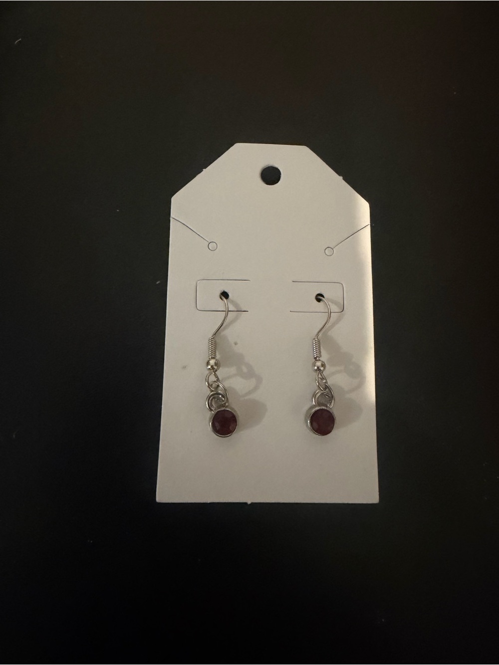 Silver Drop Earrings with Deep Red Gemstone